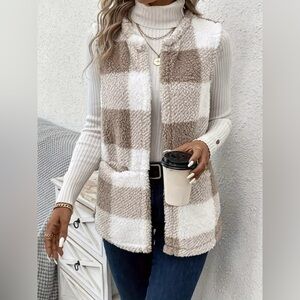 Cozy Plaid Sherpa Vest Coat